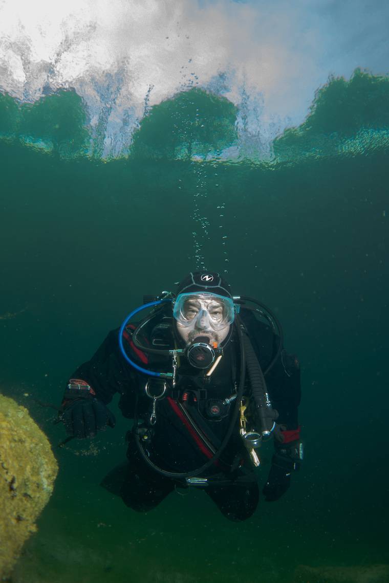 scuba diver and trees