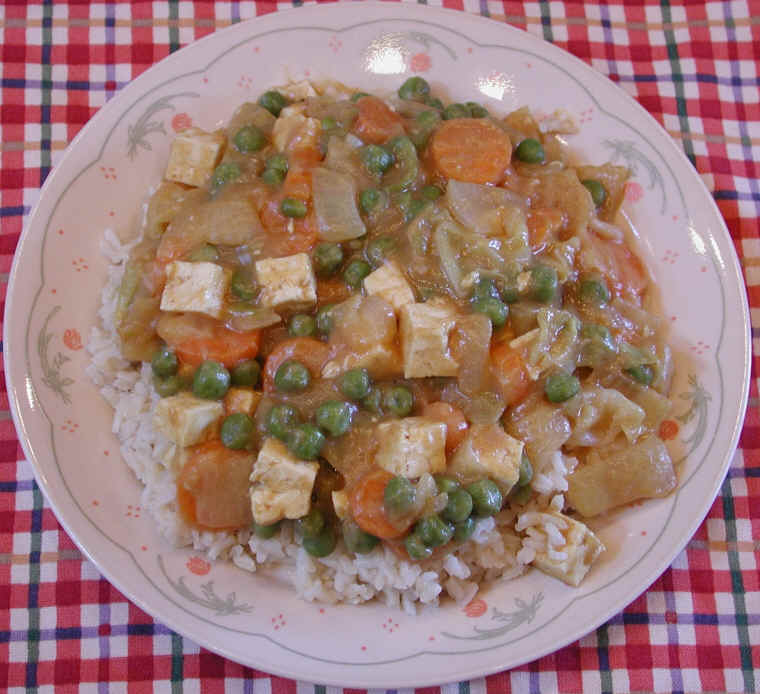 Cabbage, Carrots, Celery, Onions, Peas and Tofu with a Spicy Orange
