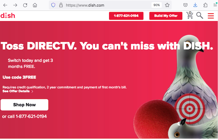 screenshot of dishtv homepage