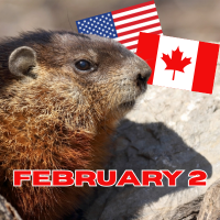 groundhog, Canadian and U.S. flags, and February 2
