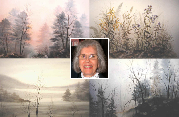 image of Mary and some of her watercolors