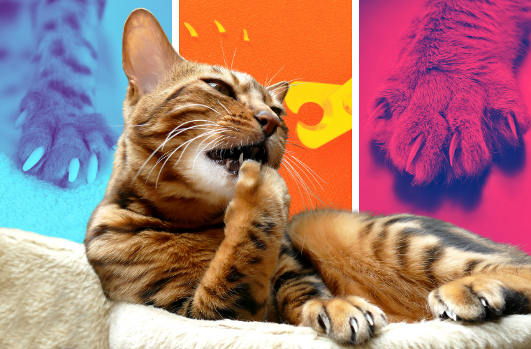 cat licking paw and cat paws and claws