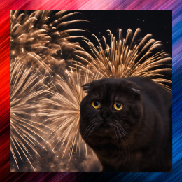 image frightened cat and fireworks