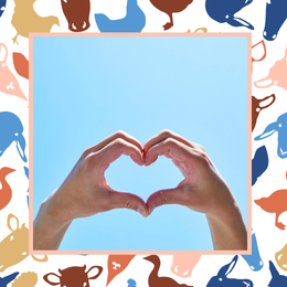 hands forming heart and animals pattern