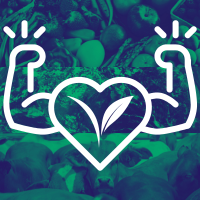 heart with strong arms and vegan symbol