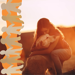 human hugging dog and paper doll chain