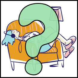image of human relaxing with cat and question mark