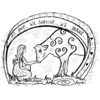 illustration of woman and cow