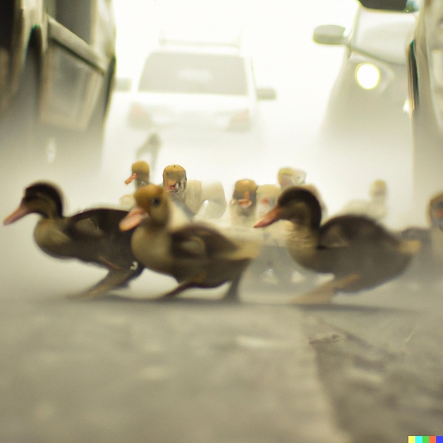 ducks crossing traffic