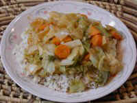 Cabbage Onions and Carrots with Spicy Apricot Sauce