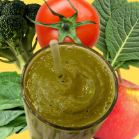 green smoothie, veggies, and fruit