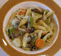 Pasta Prima Vera with Asparagus, Carrots, Olives and Lemon Sauce