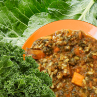 curried cabbage, chard, kale, and basmati rice soup
