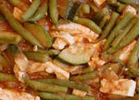 String Beans and Zucchini Squash with Tofu and Tomato Sauce