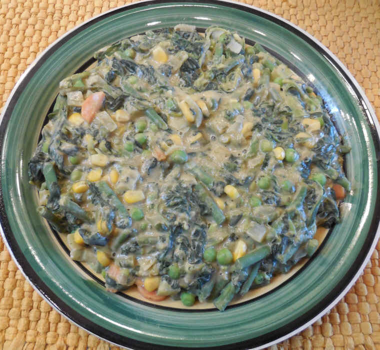 String Beans, Spinach, Vegetables with Uncheese Sauce