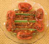 Tomatoes and Celery Stuffed with Lentil Chili