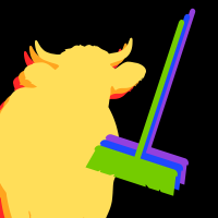 cow and broom silhouettes