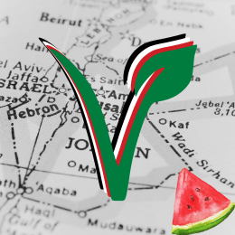 vegan v, map of Jordan, and watermelon slice