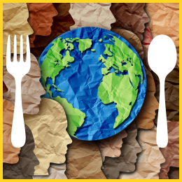 fork, spoon, and paper faces and earth