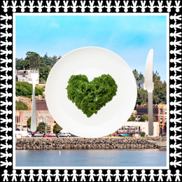 Port Townsend, WA and place setting with kale heart