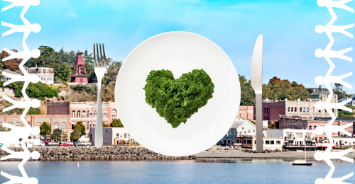 Port Townsend and place setting with heart made of kale