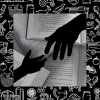 image of farm pattern, hands, and books