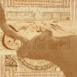 words thou shalt not kill and human petting cow