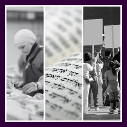 meat worker, Hebrew Bible, and people with signs