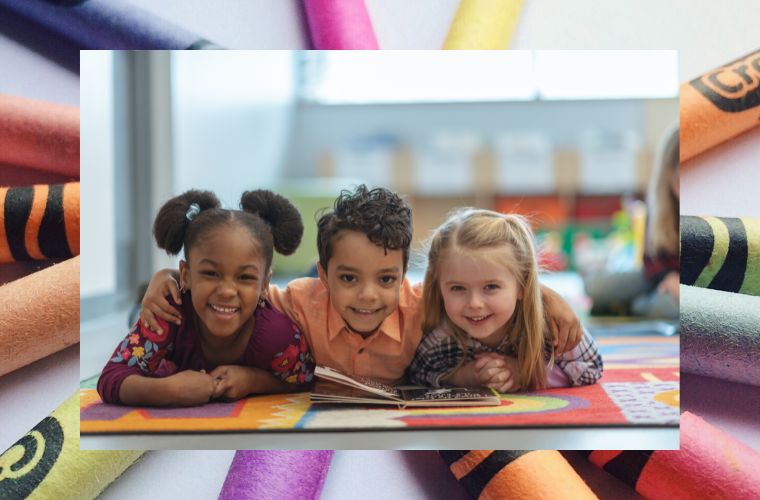 photo of three children and crayon border
