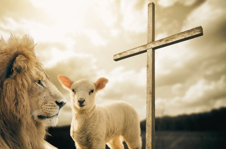 image of cross, lion, and lamb